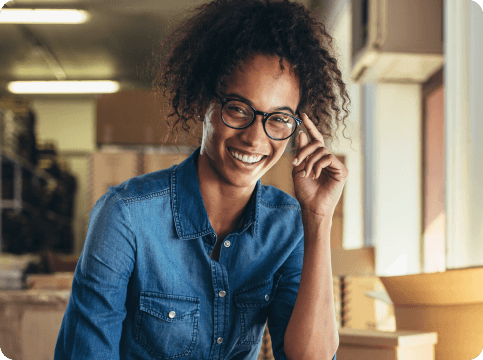 Woman touching her glasses