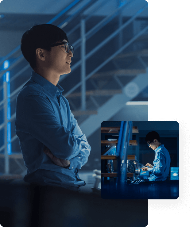 consensus group image - man standing in dark room